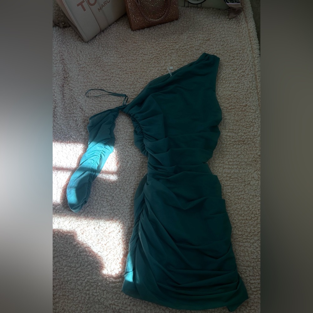 One shoulder green mini dress from ZARA NEVER WORN size SMALL